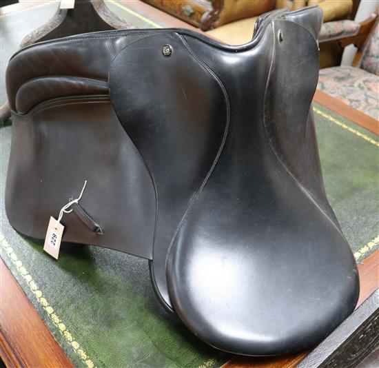 A black leather saddle